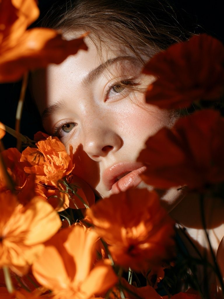 Orange Floral Portrait Poster. poster detail