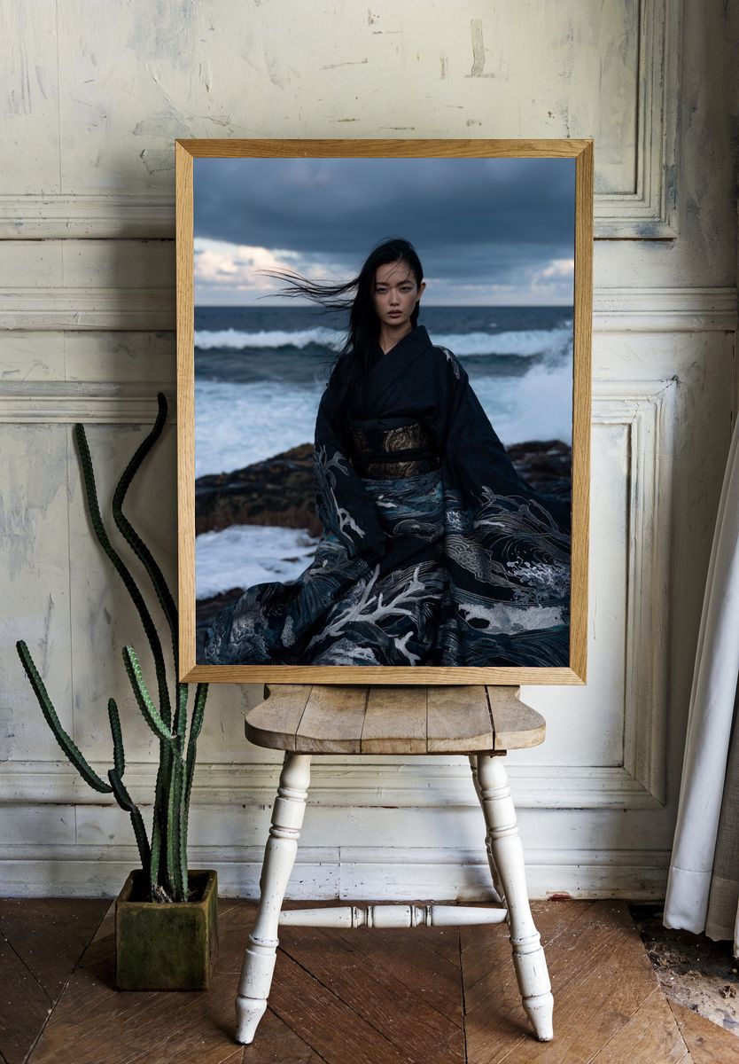 Stormy Seaside Portrait Photography Poster. room preview