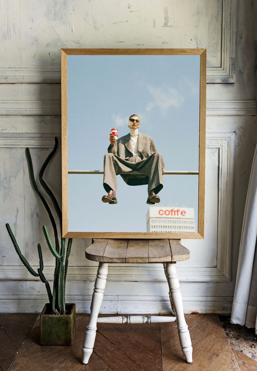 Coffee Break Fashion Portrait Poster. — room view 1