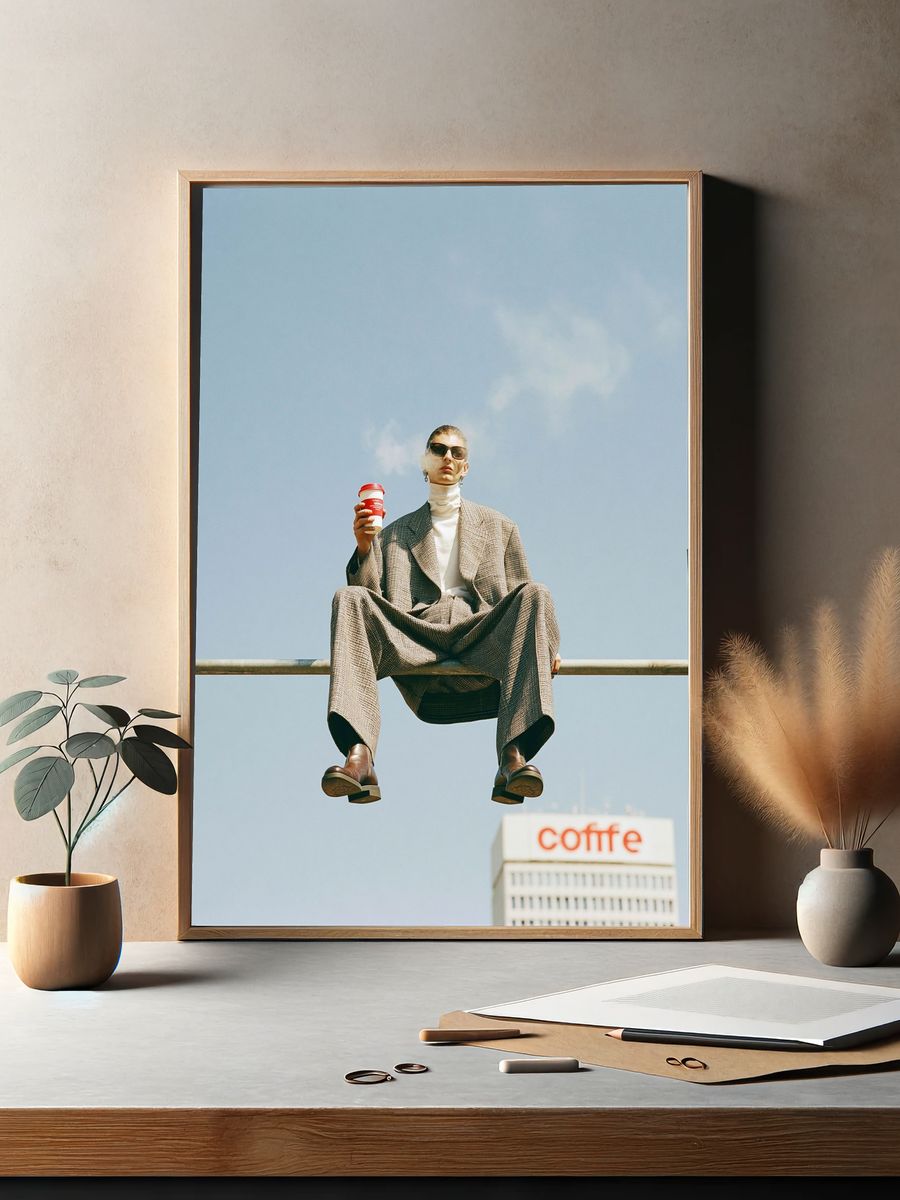 Coffee Break Fashion Portrait Poster. — room view 2