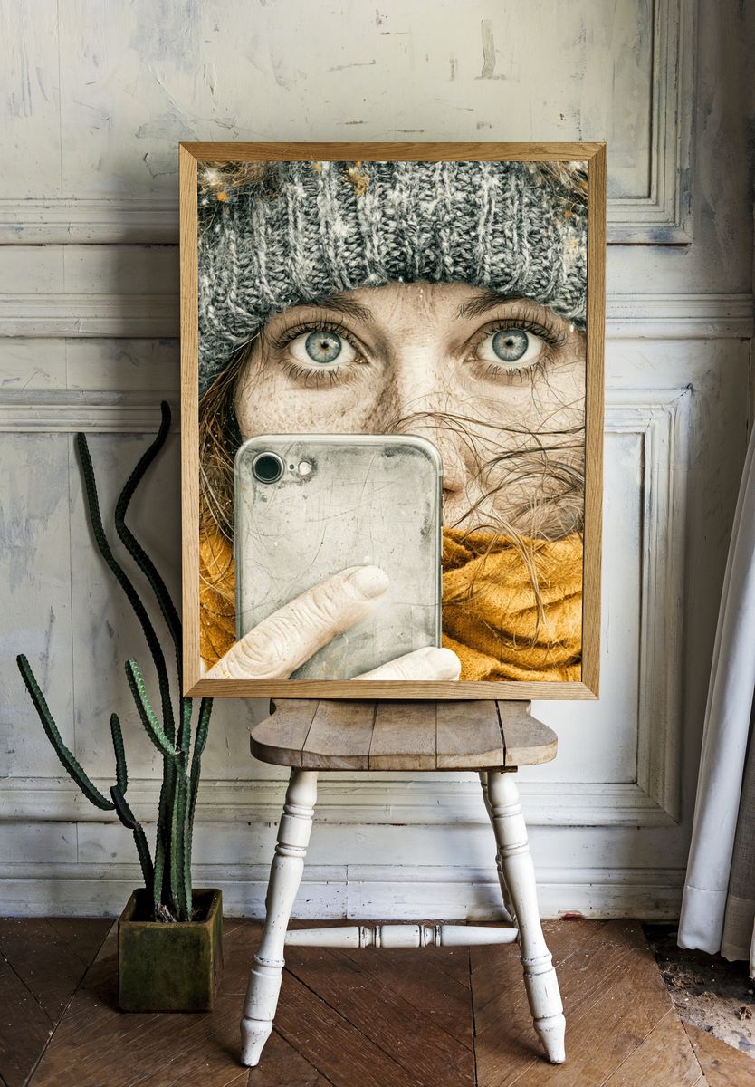 Winter Selfie Portrait Print. room preview