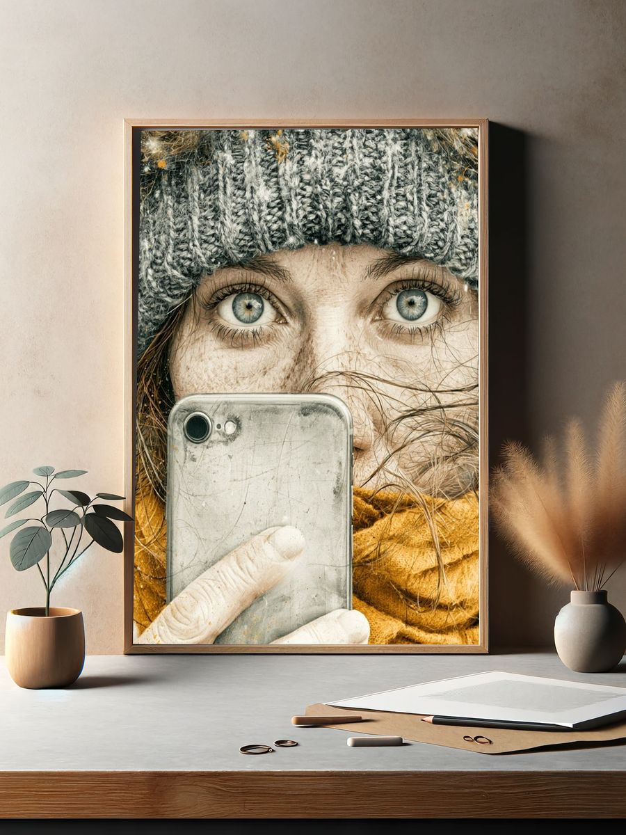 Winter Selfie Portrait Print. — room view 2