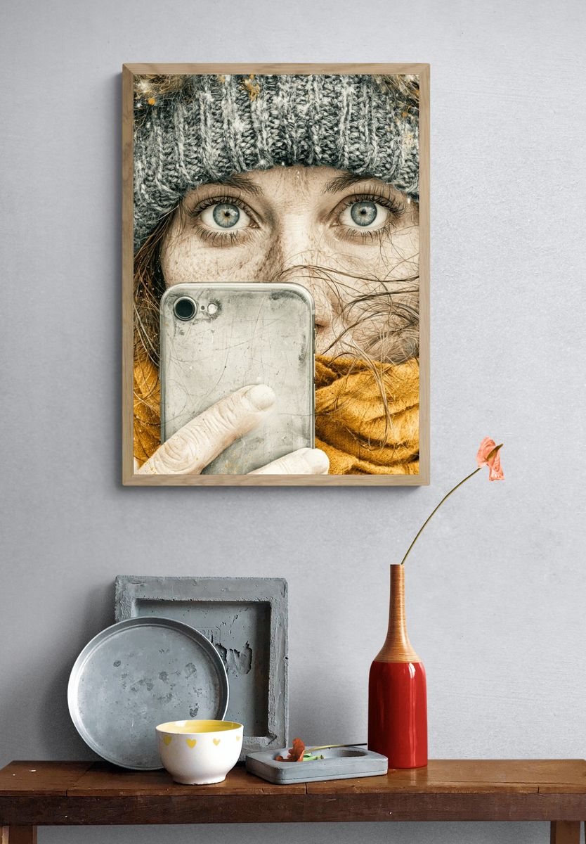 Winter Selfie Portrait Print. — room view 3