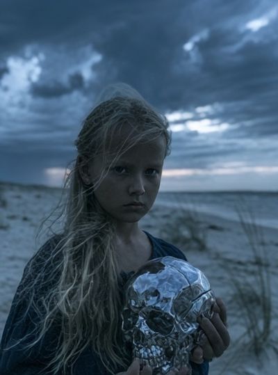 Stormy Beach Portrait Poster. poster