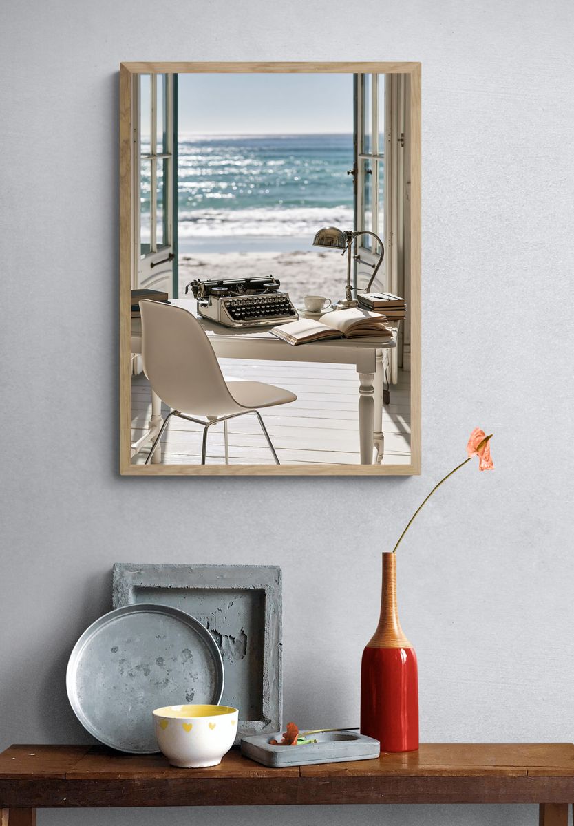 Seaside Writing Desk Photography Poster. — room view 3