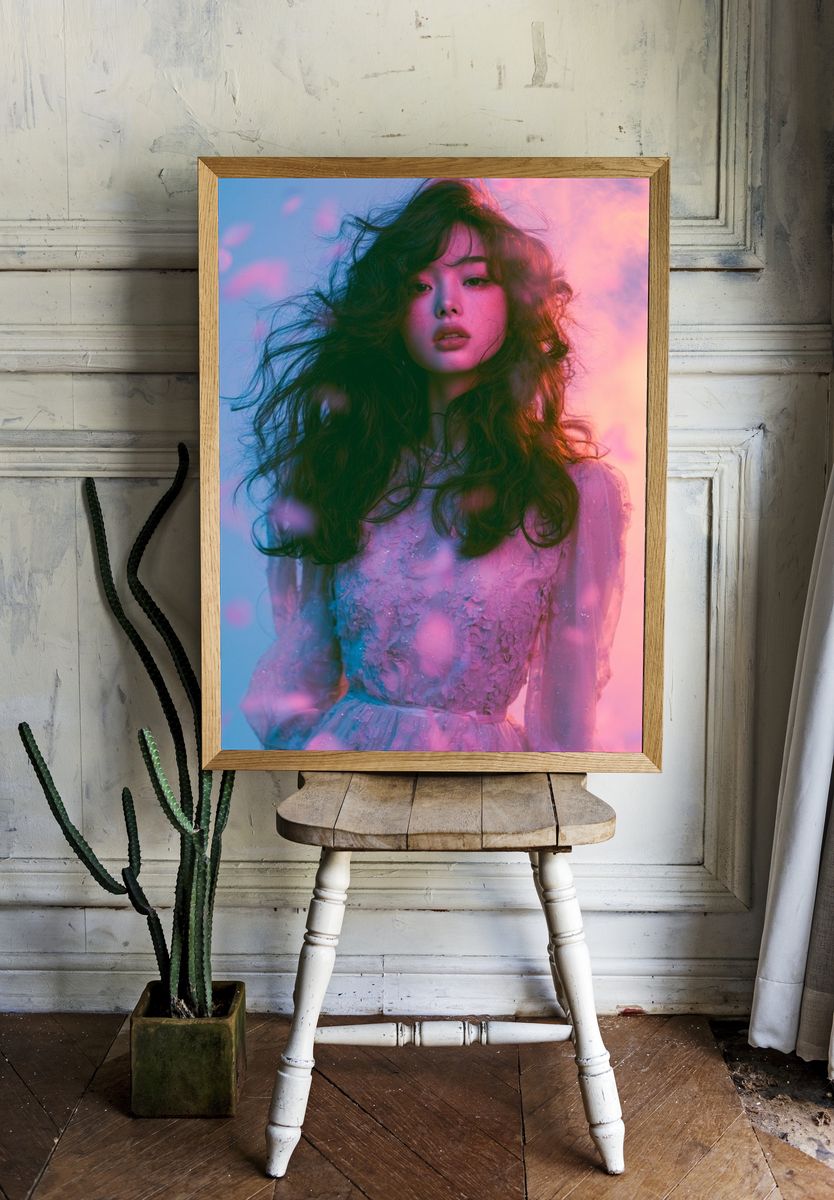 Dreamy Neon Portrait Print. — room view 1