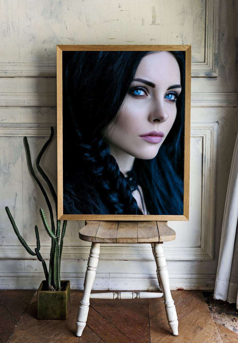 Blue-Eyed Portrait Photography Poster. room preview