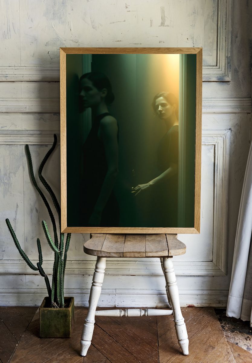 Moody Portrait in Green Light Poster. — room view 1