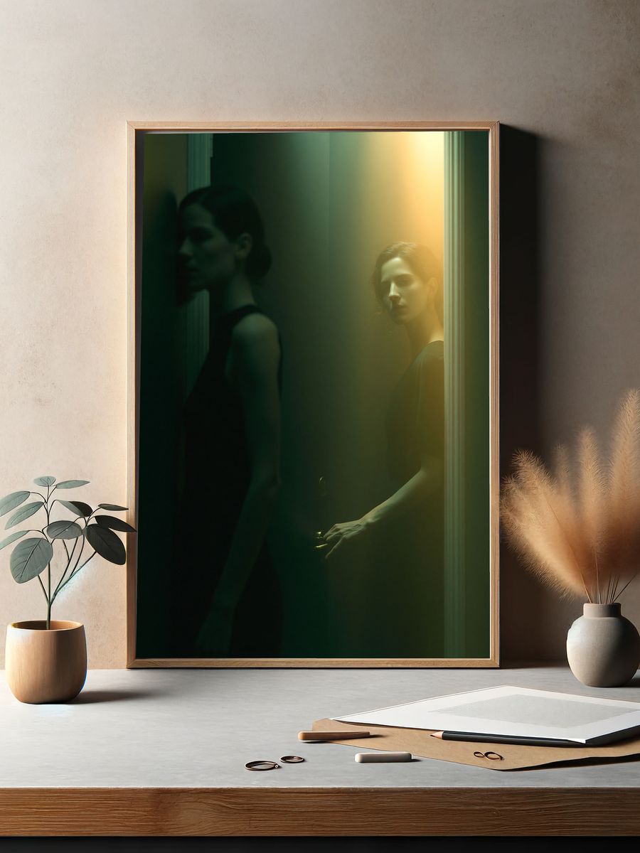 Moody Portrait in Green Light Poster. — room view 2