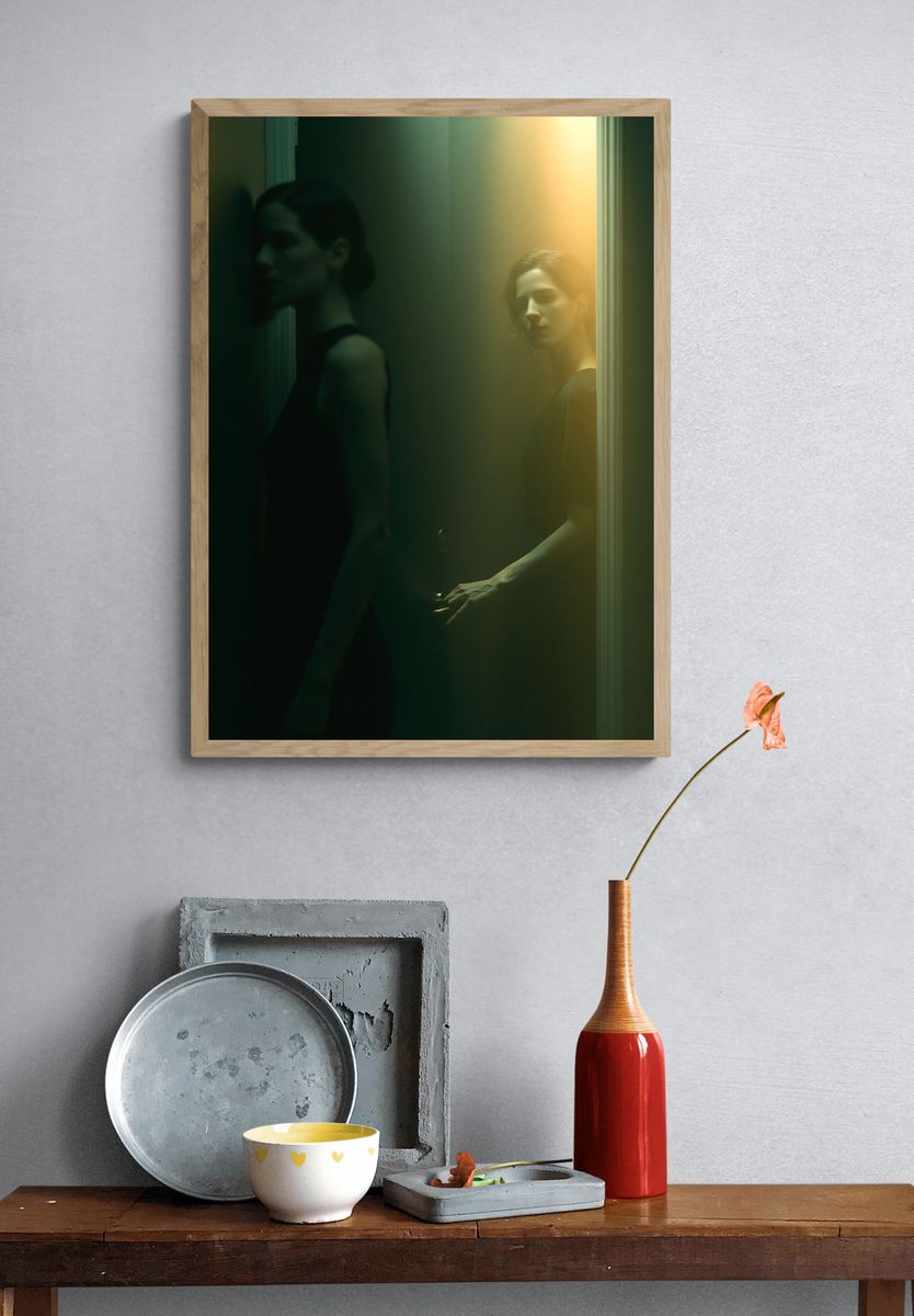 Moody Portrait in Green Light Poster. — room view 3