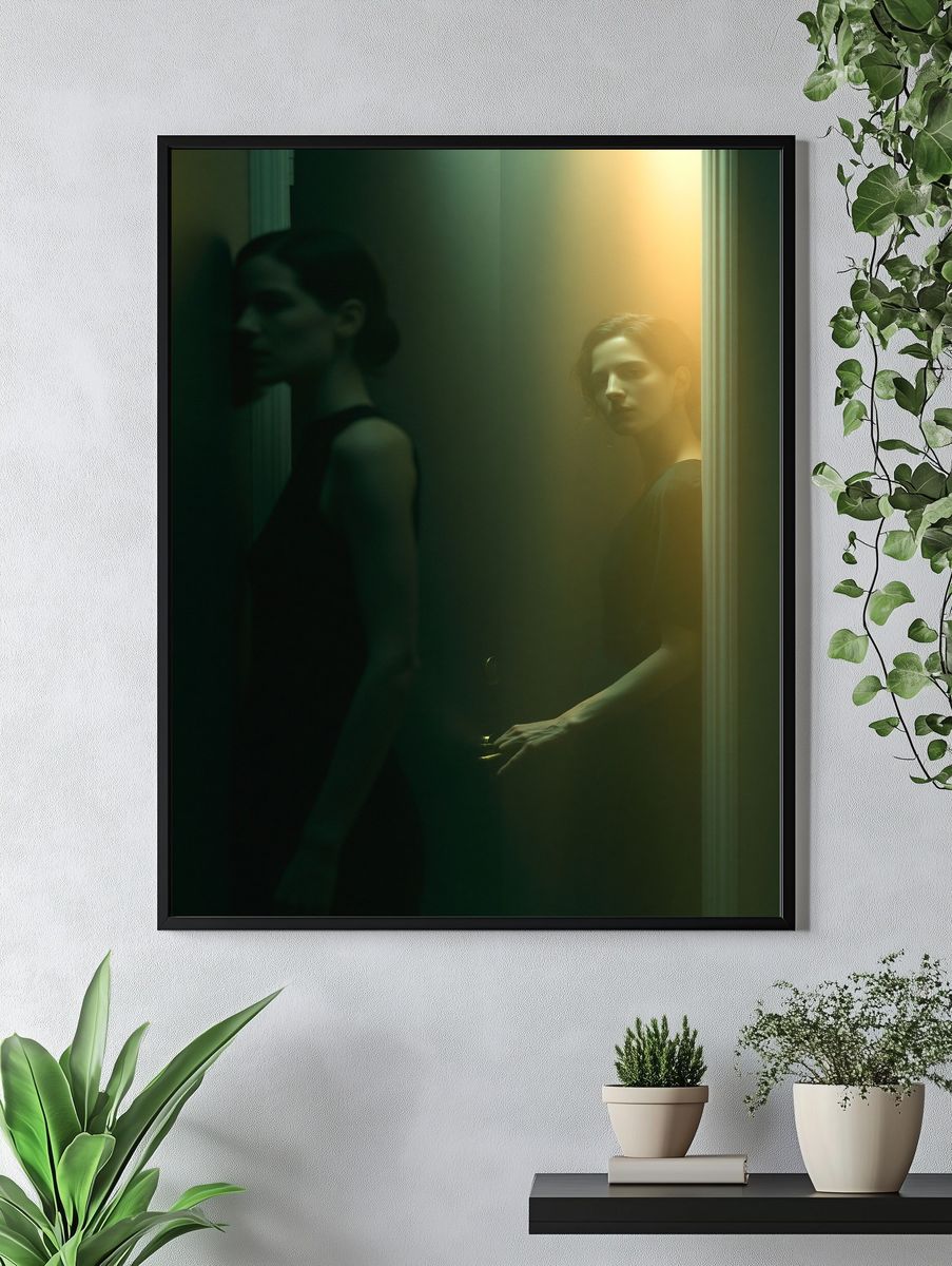 Moody Portrait in Green Light Poster. — room view 4
