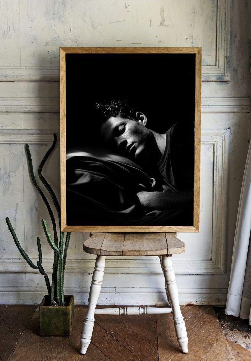 Sleeping Portrait Black-White Poster. — room view 1