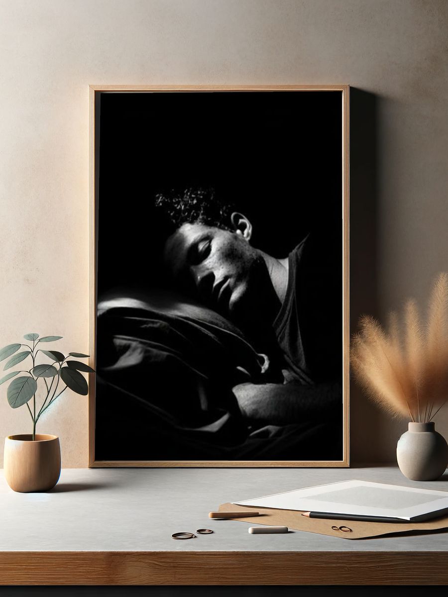 Sleeping Portrait Black-White Poster. — room view 2