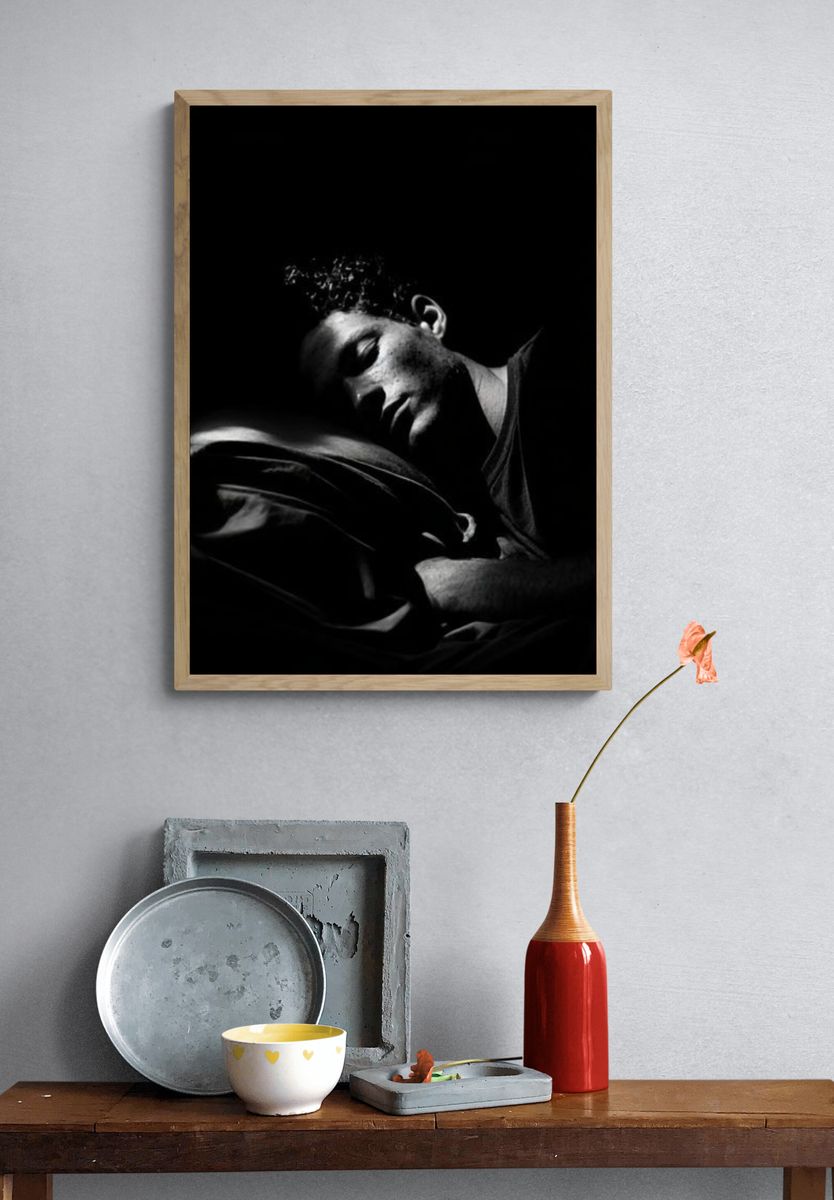 Sleeping Portrait Black-White Poster. — room view 3