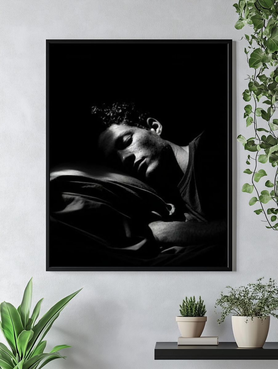 Sleeping Portrait Black-White Poster. — room view 4