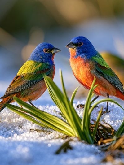 Colorful Birds in Snow Photography Poster. poster