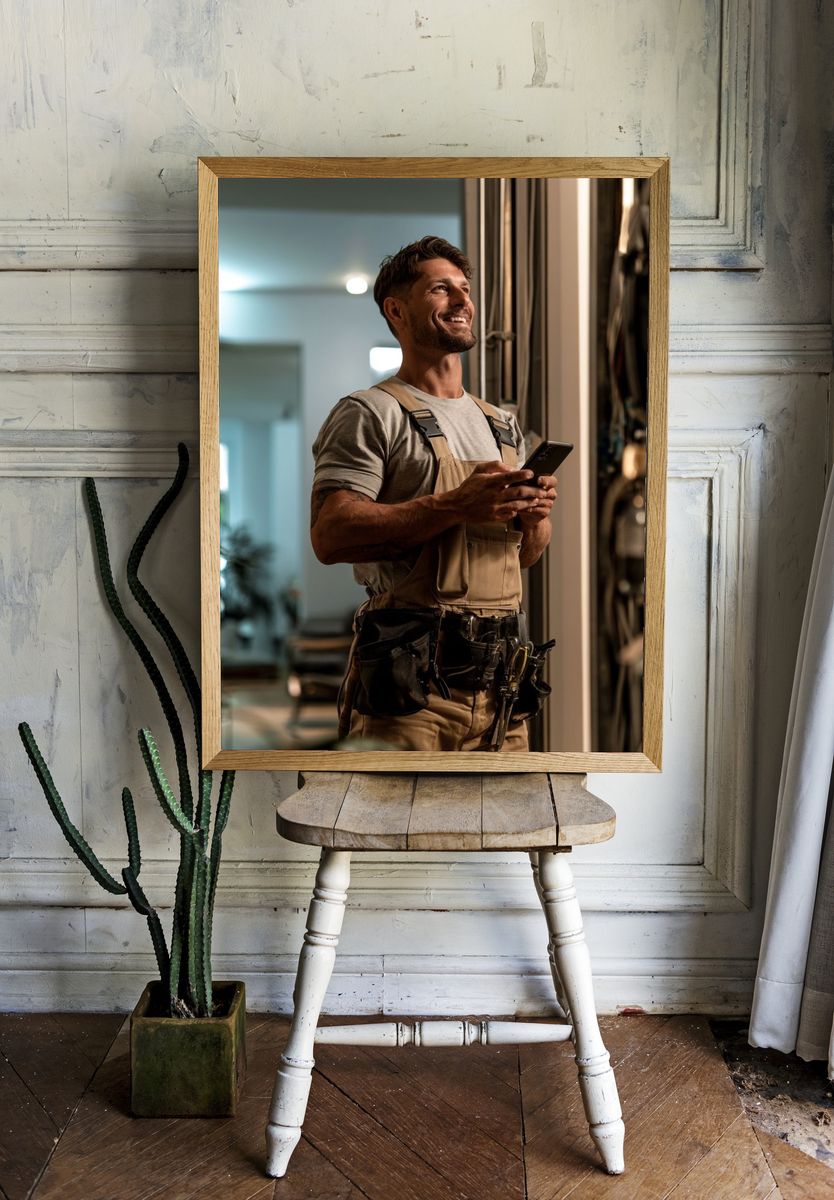 Smiling Tradesman Photography Poster. room preview