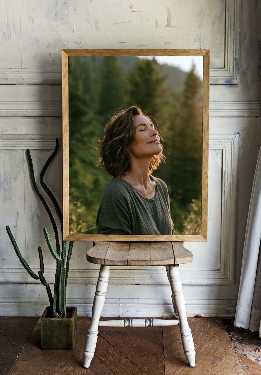 Serene Woman in Forest Photography Poster. room preview