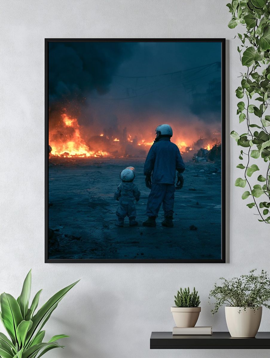 Firelit Rescue Scene Photography Poster. — room view 4