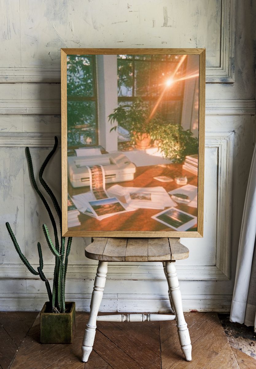 Sunlit Studio Desk Photography Poster. room preview