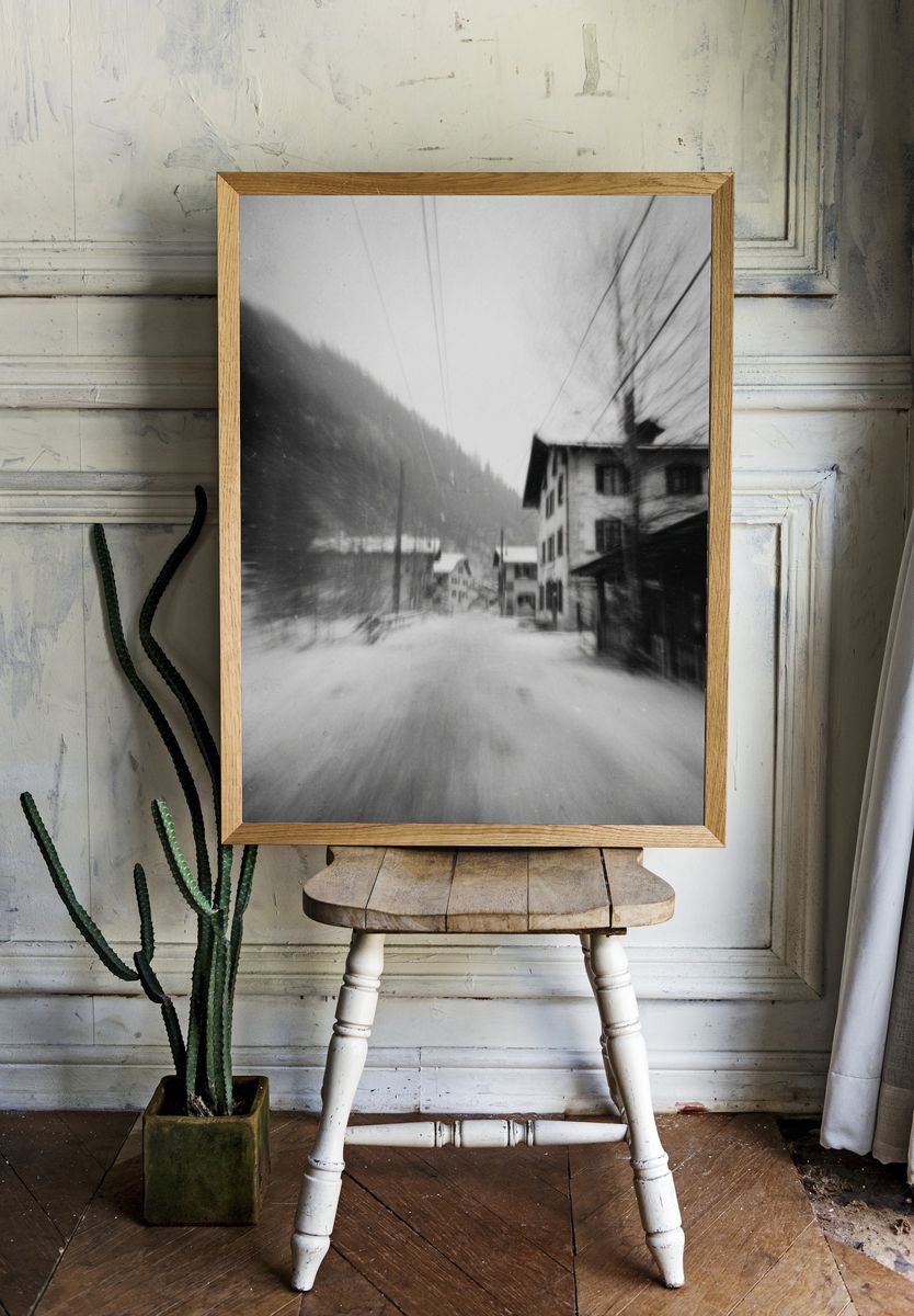 Snowy Village Street Photography Poster. — room view 1