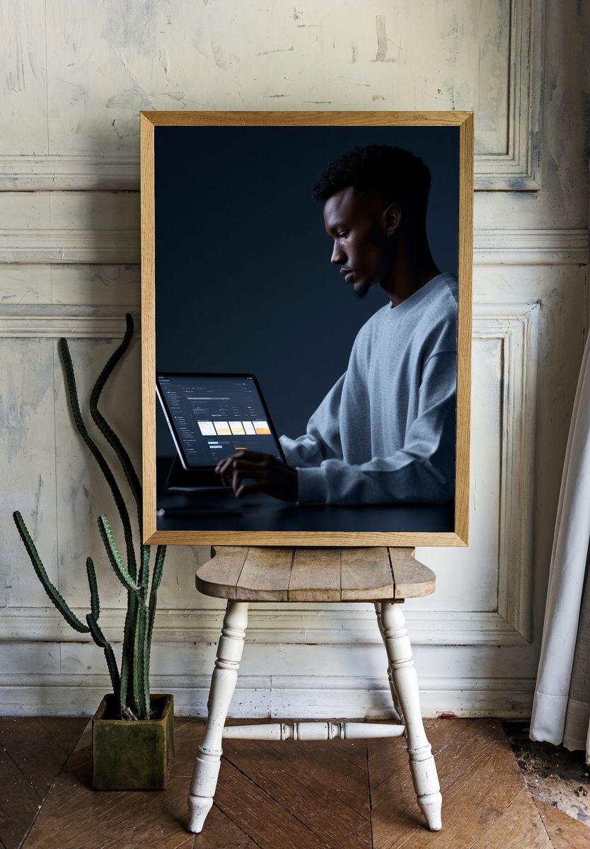 Focused Developer Portrait Photography Poster. room preview