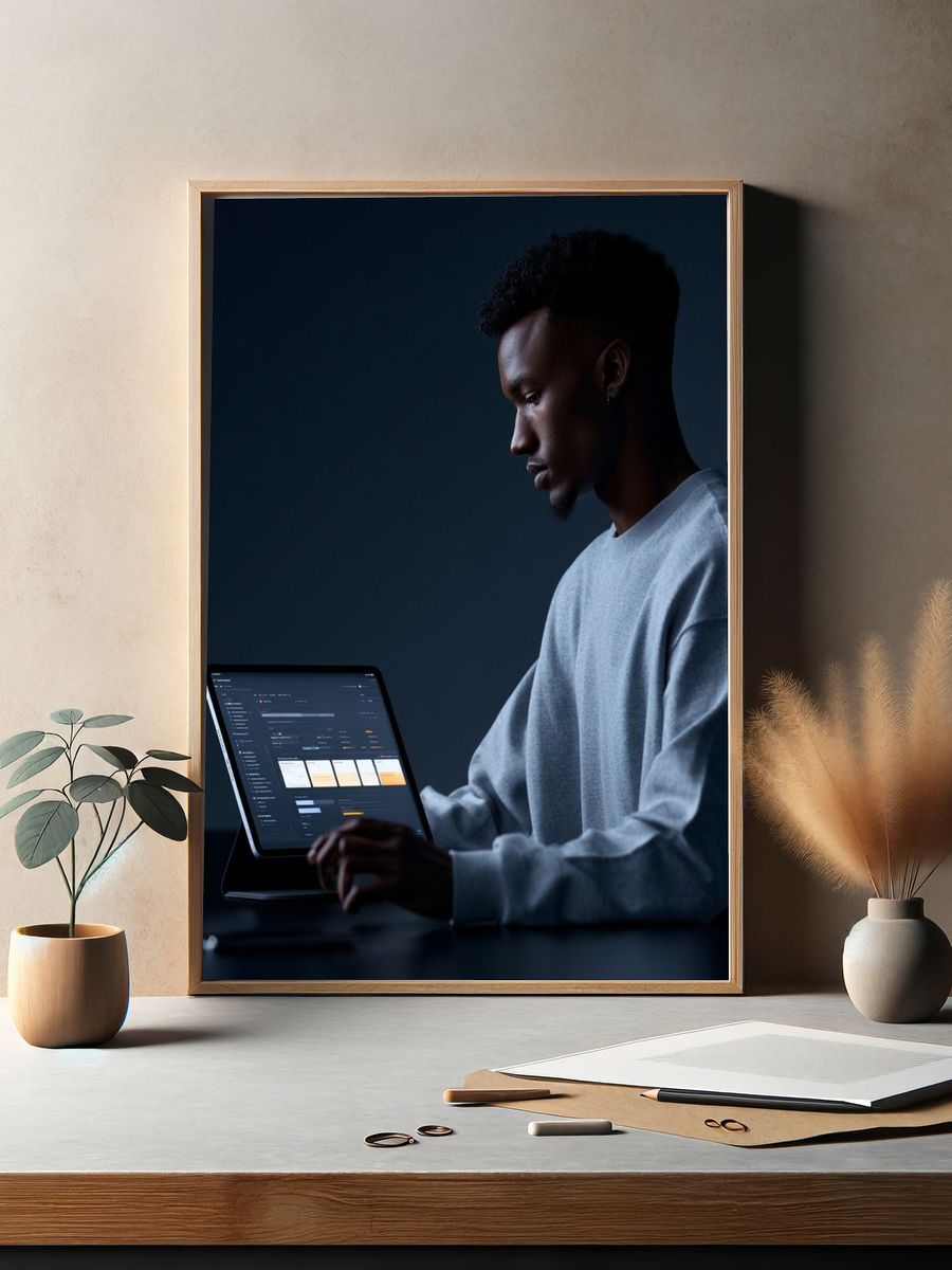 Focused Developer Portrait Photography Poster. — room view 2