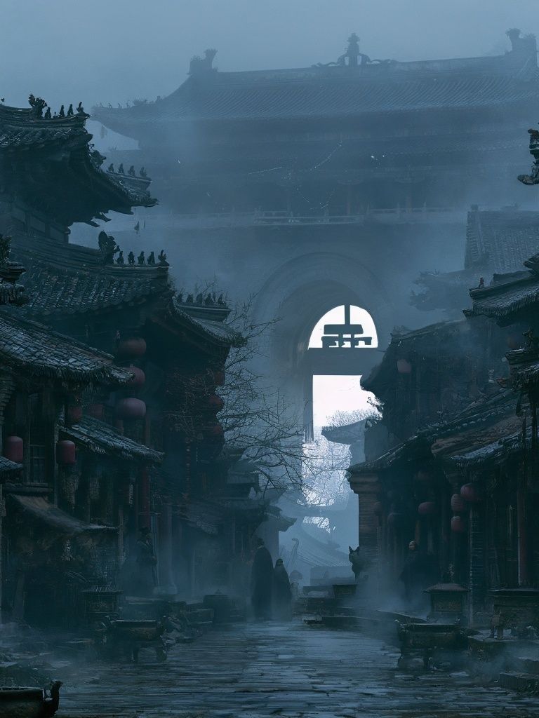 Misty Ancient Chinese Street Photography Poster. poster — photography art