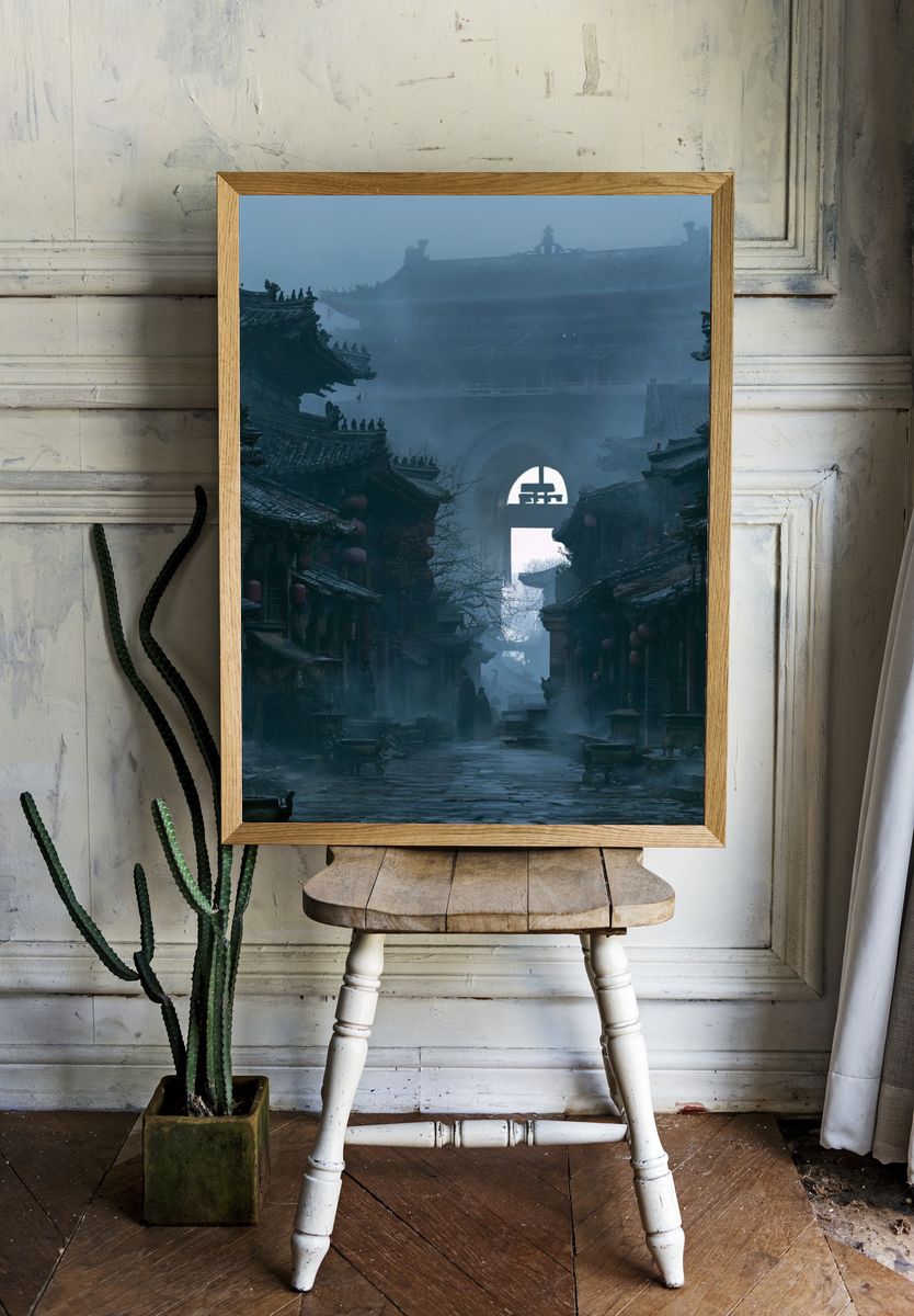 Misty Ancient Chinese Street Photography Poster. room preview