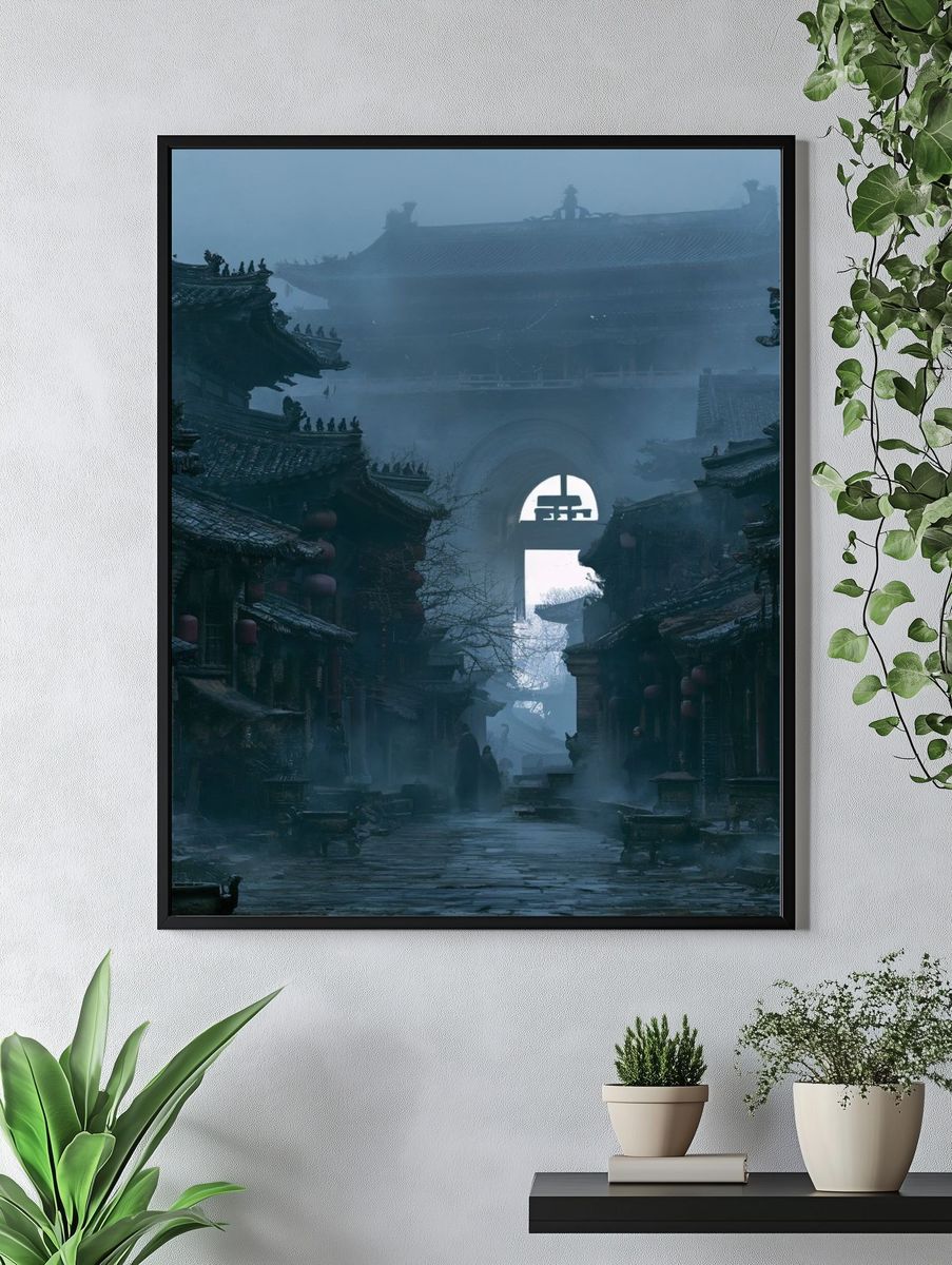 Misty Ancient Chinese Street Photography Poster. — room view 4
