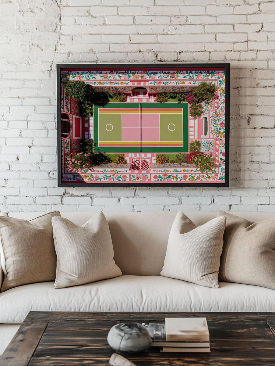 Floral Tennis Court Photography Poster. room preview