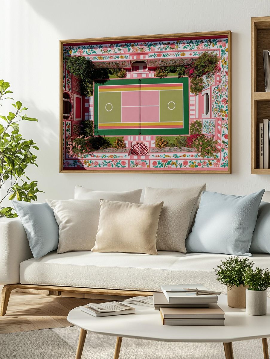 Floral Tennis Court Photography Poster. — room view 2