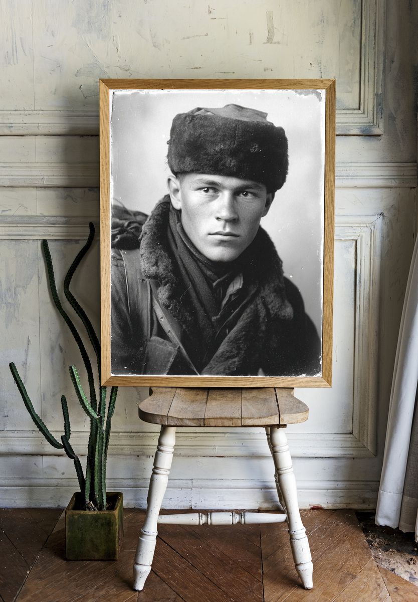Black and White Soldier Portrait Poster. room preview