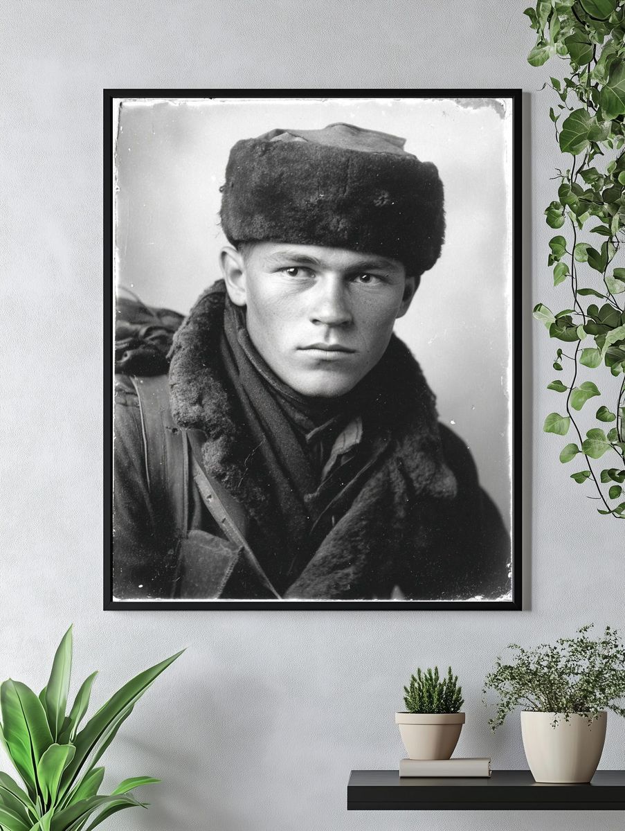 Black and White Soldier Portrait Poster. — room view 4