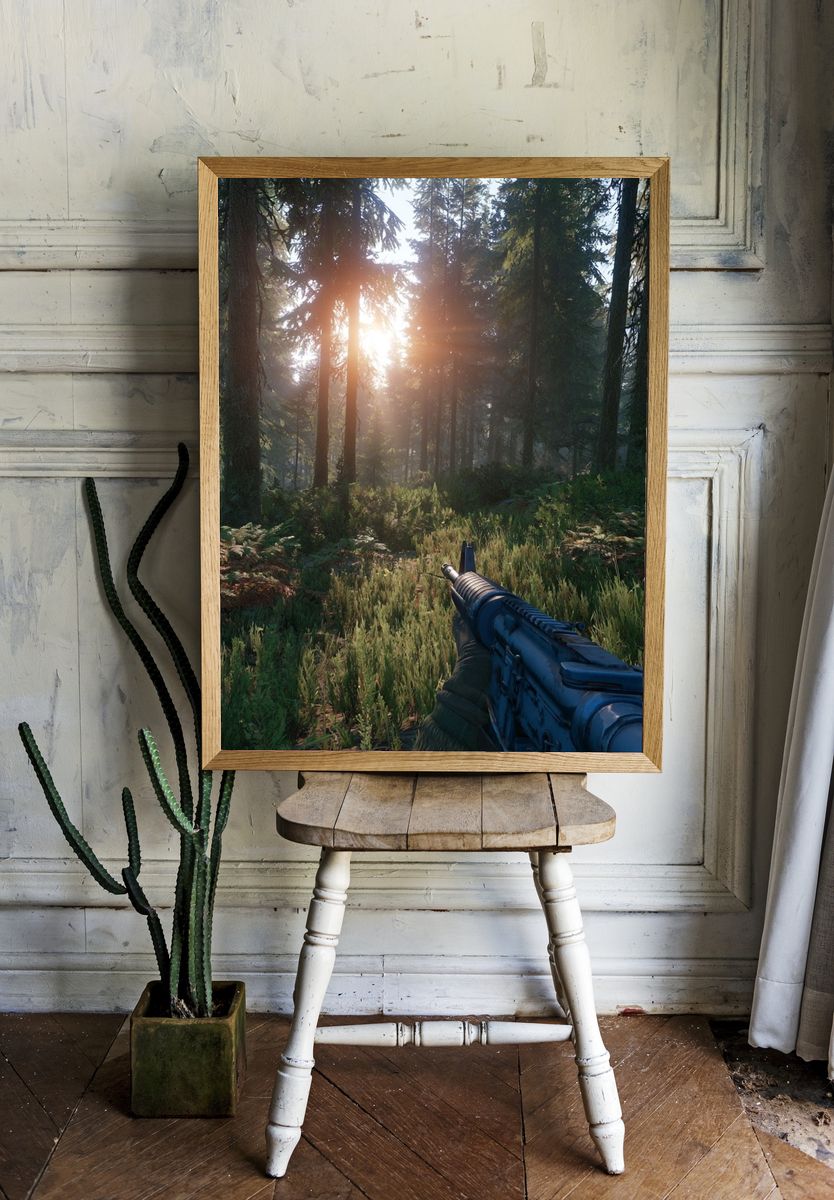 Sunlit Forest Rifle Scene Poster. — room view 1