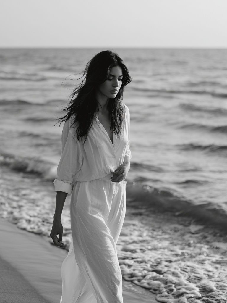 Seaside Woman Black-White Poster. poster — photography art