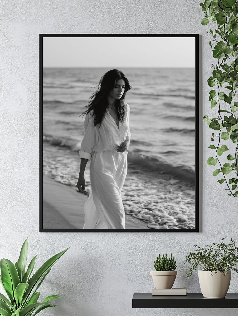 Seaside Woman Black-White Poster. — room view 4