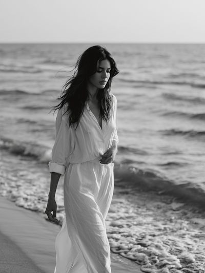 Seaside Woman Black-White Poster.