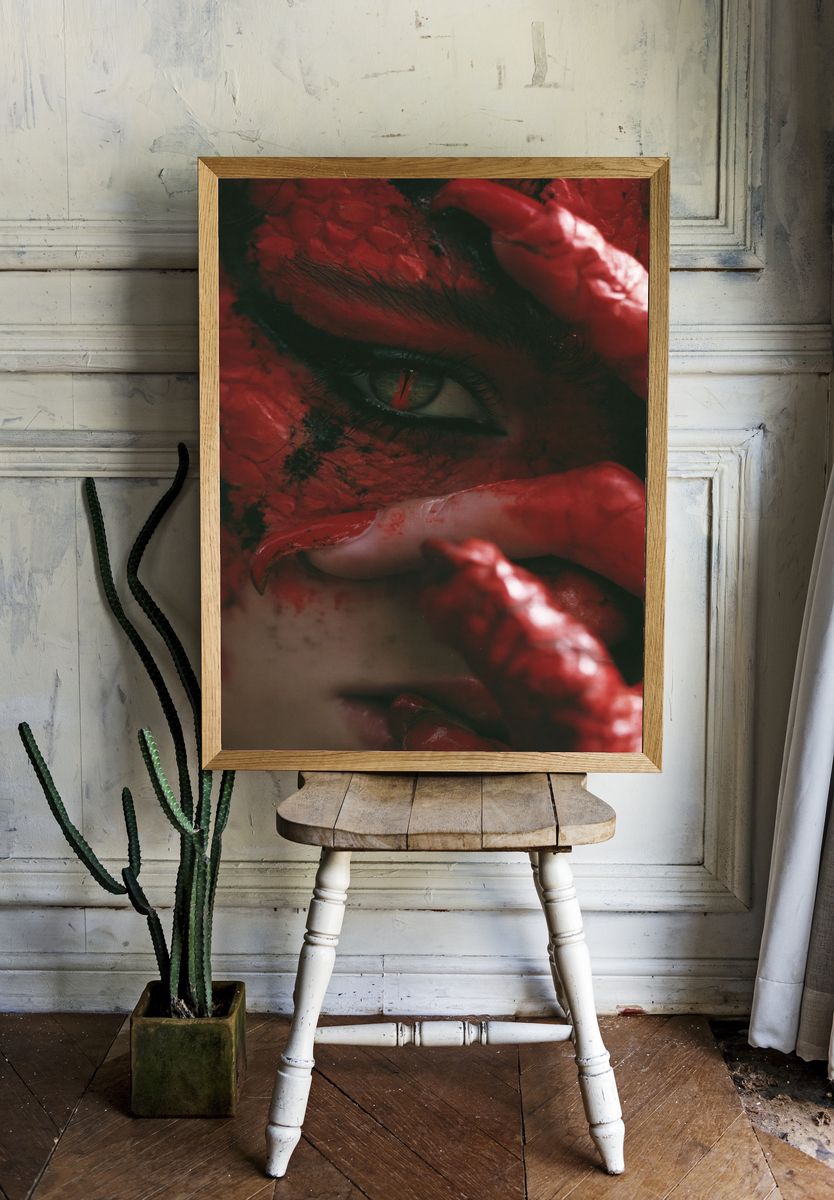 Crimson Eye Close-Up Print. room preview