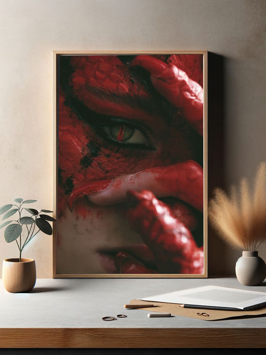Crimson Eye Close-Up Print. — room view 2