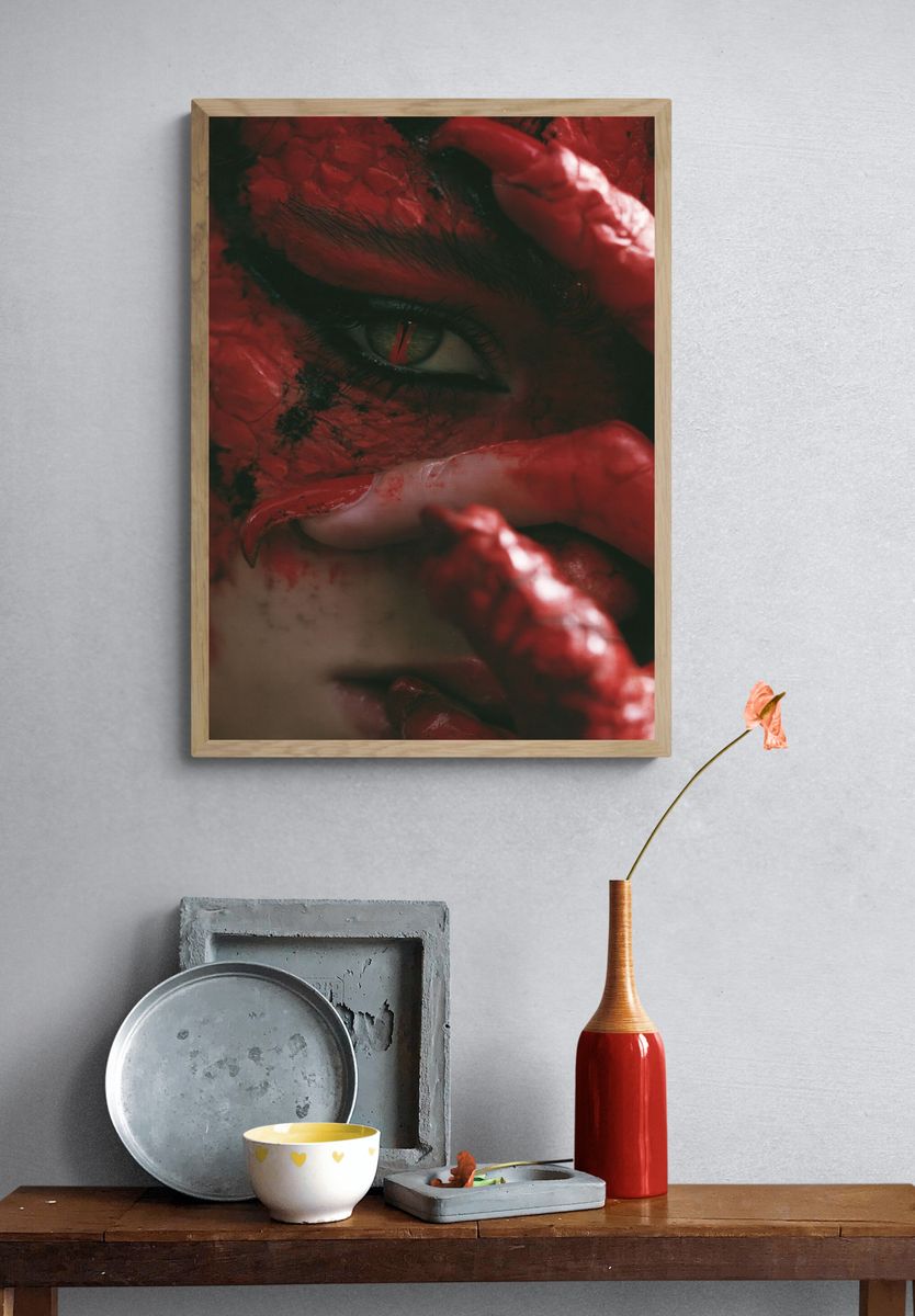 Crimson Eye Close-Up Print. — room view 3