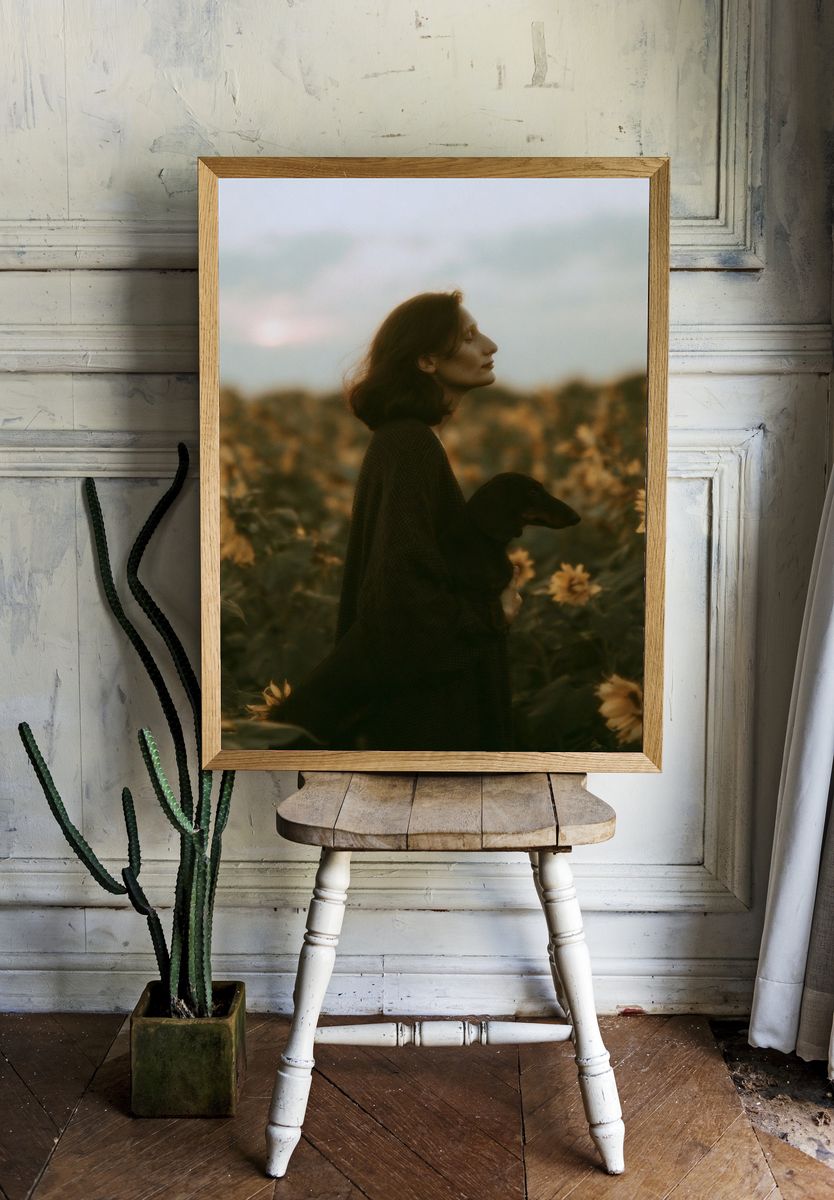 Sunflower Field Portrait Photography Poster. room preview