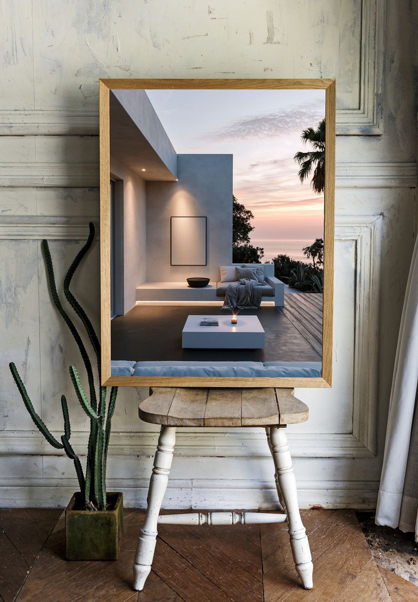 Seaside Minimalist Terrace Poster. room preview