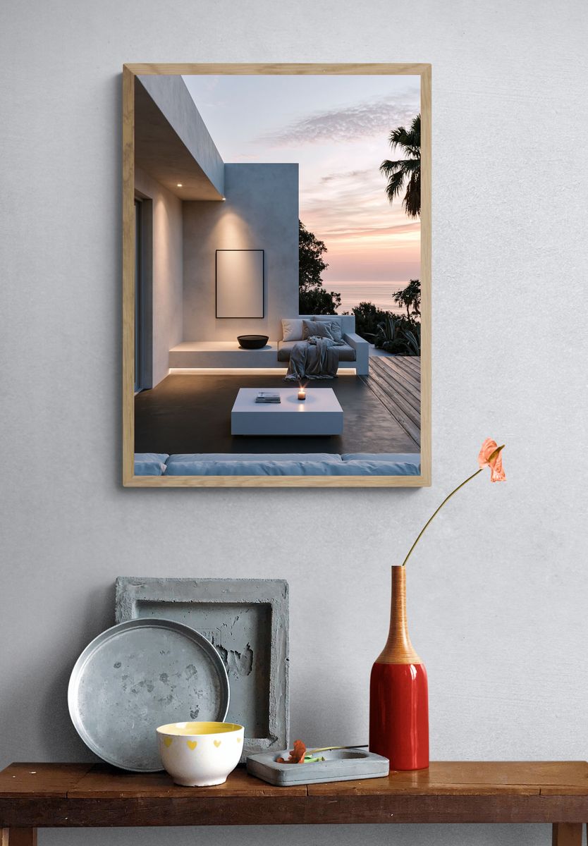 Seaside Minimalist Terrace Poster. — room view 3