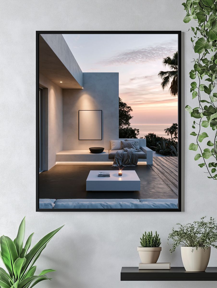 Seaside Minimalist Terrace Poster. — room view 4