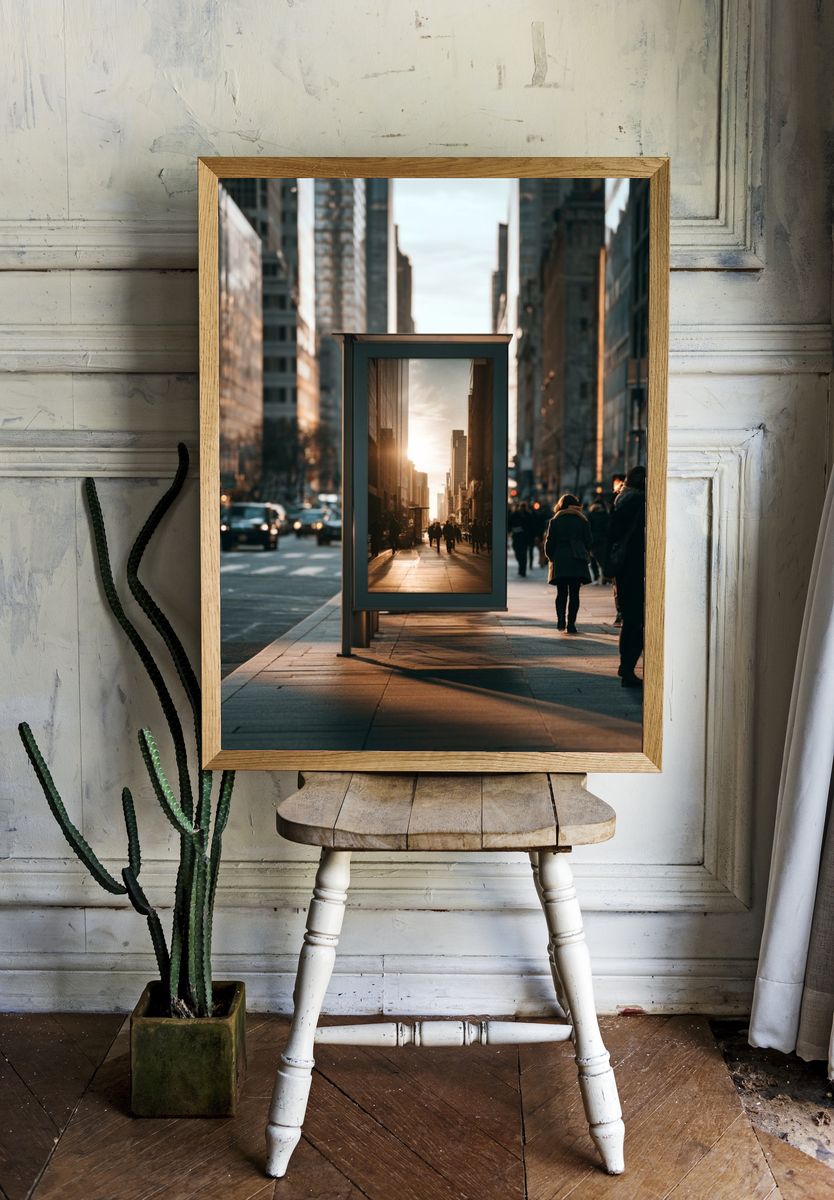 Sunlit City Street Photography Poster. room preview