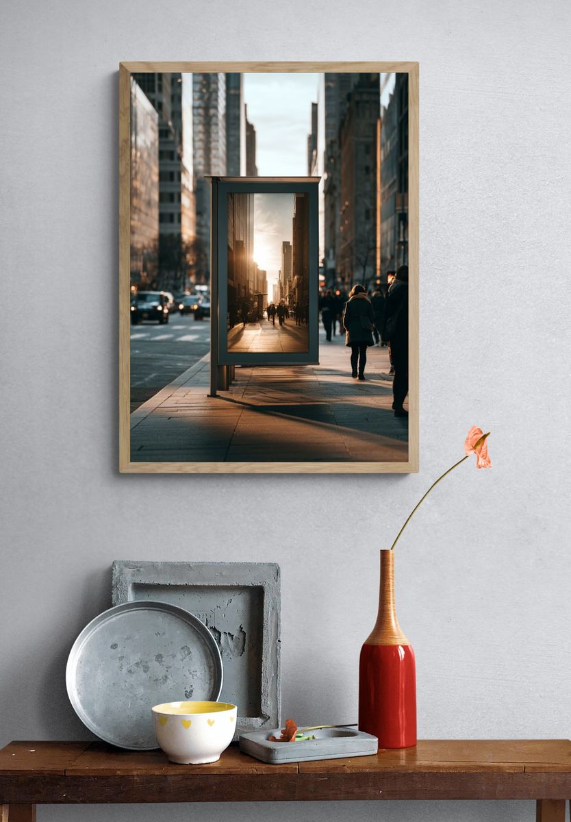 Sunlit City Street Photography Poster. — room view 3