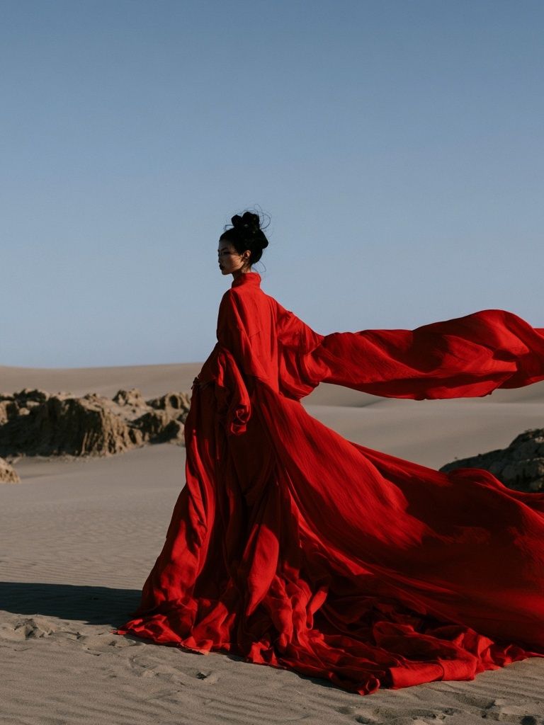Red Gown Desert Portrait Print. poster detail