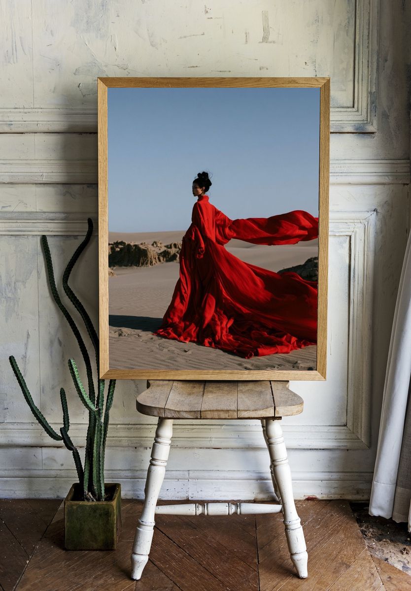 Red Gown Desert Portrait Print. room preview