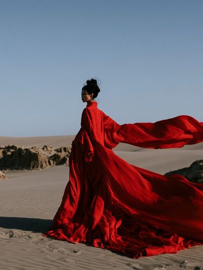 Red Gown Desert Portrait Print.